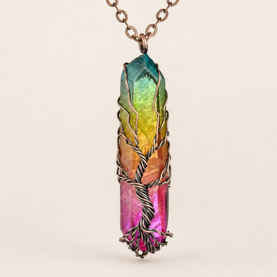 Three-color crystal tree necklace with 43 cm chain