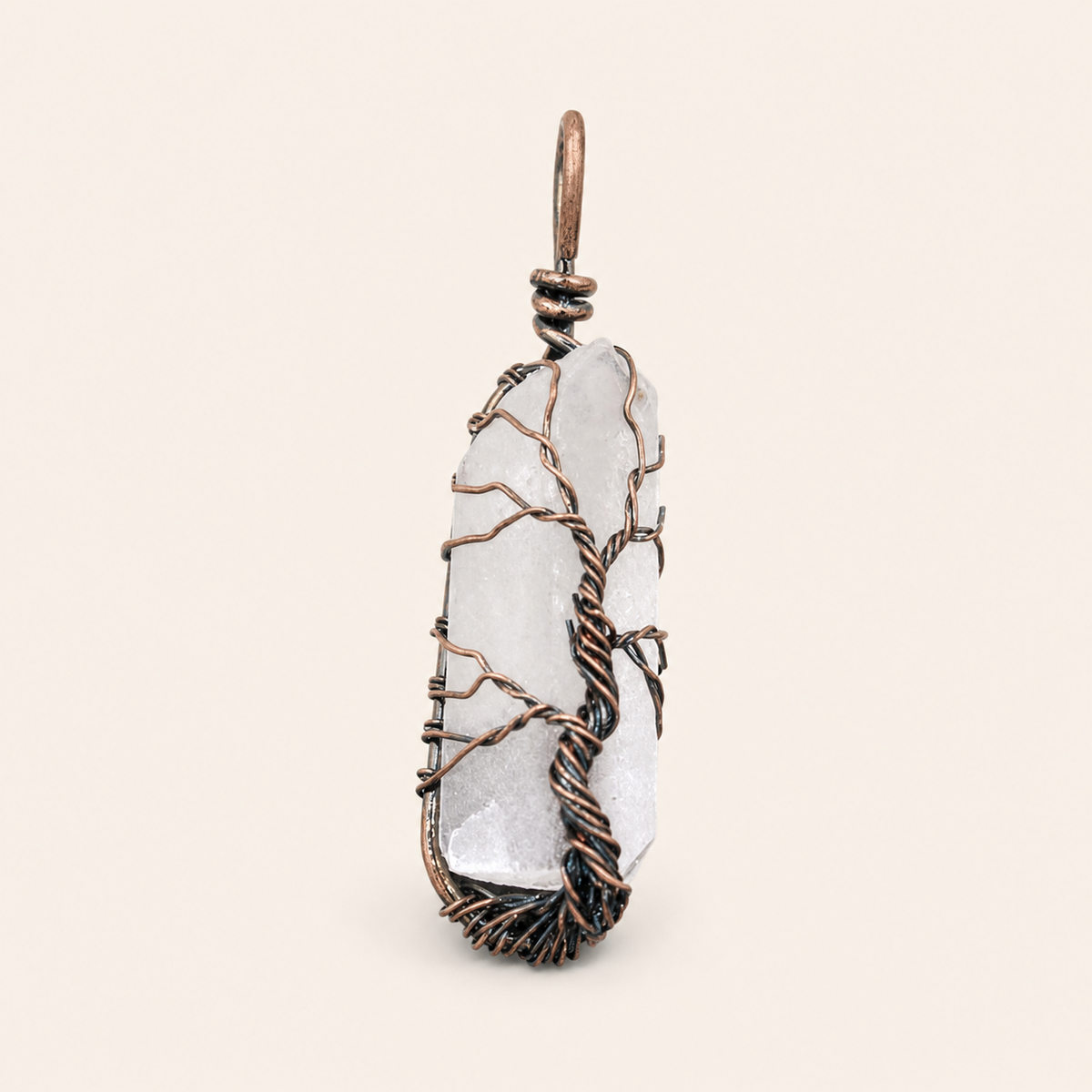 Clear crystal tree pendant with bronze finish