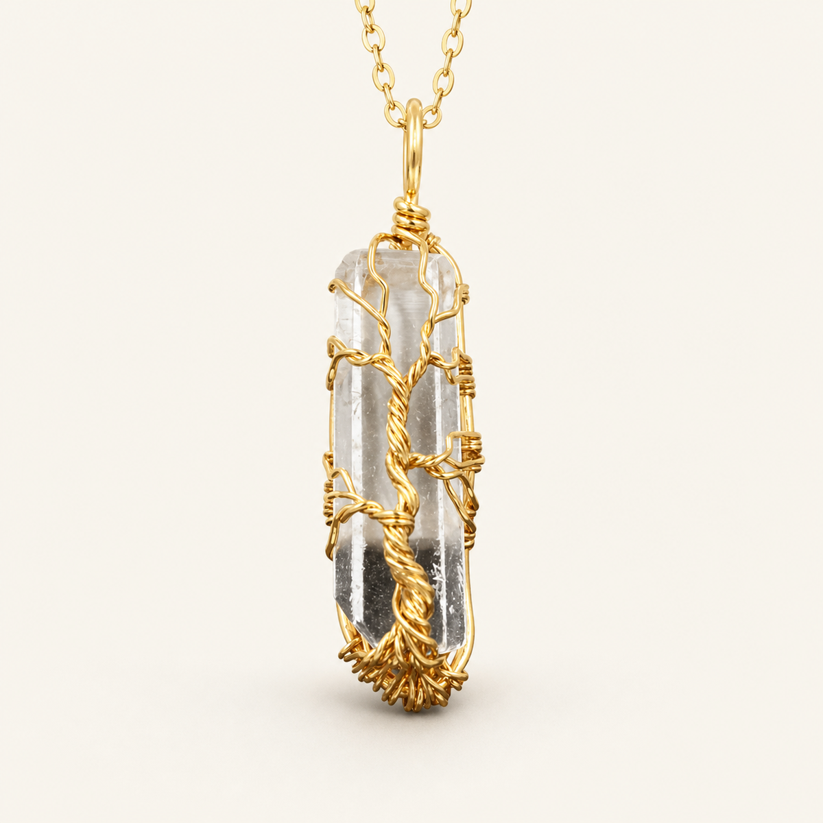 Clear crystal tree necklace with gold finish and 43 cm chain