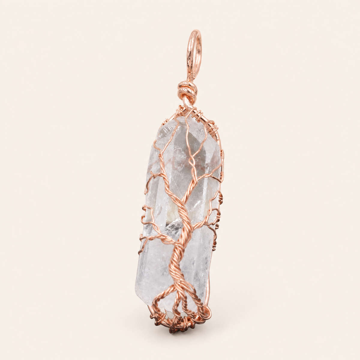 Clear crystal tree pendant with rose-gold finish
