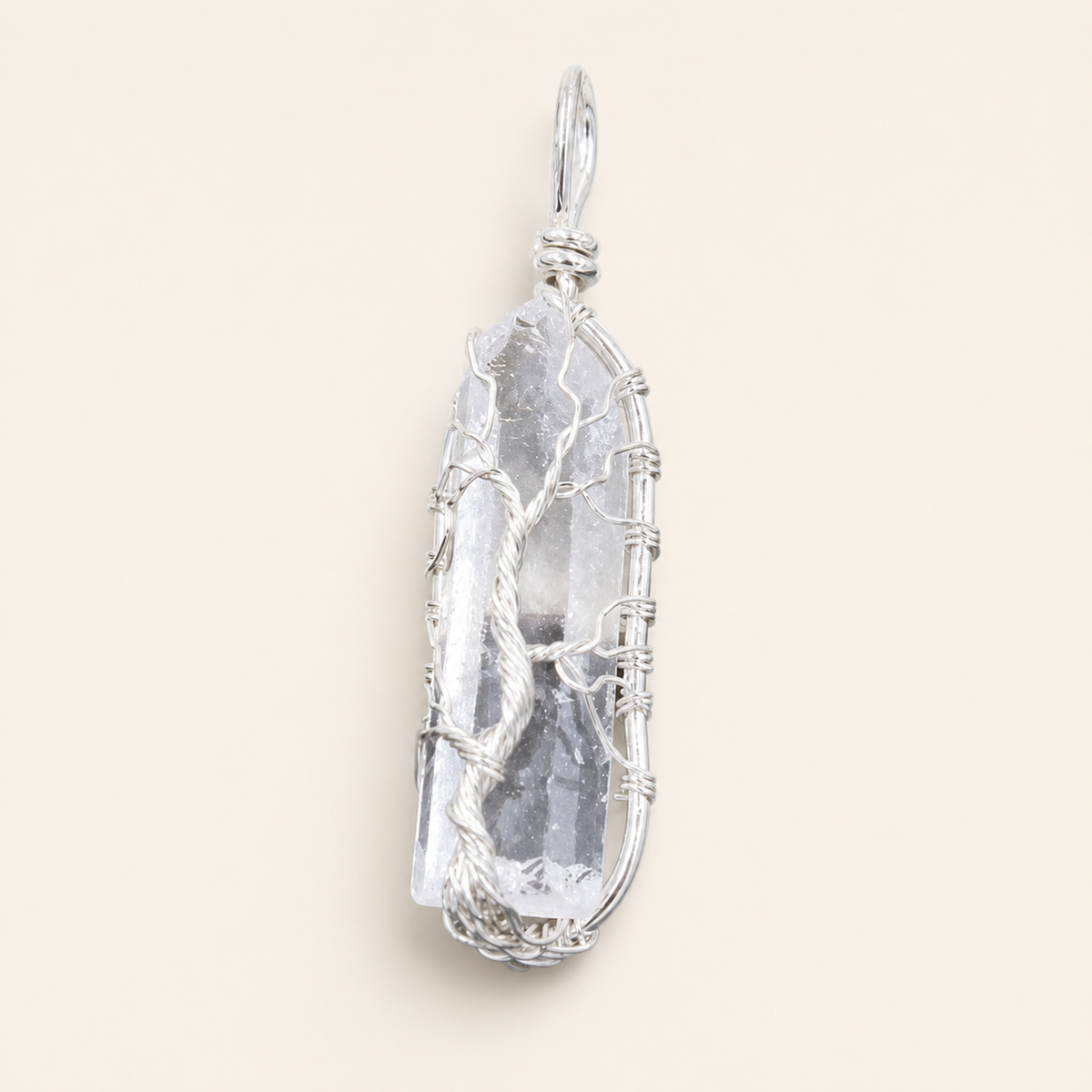 Clear crystal tree pendant with silver finish